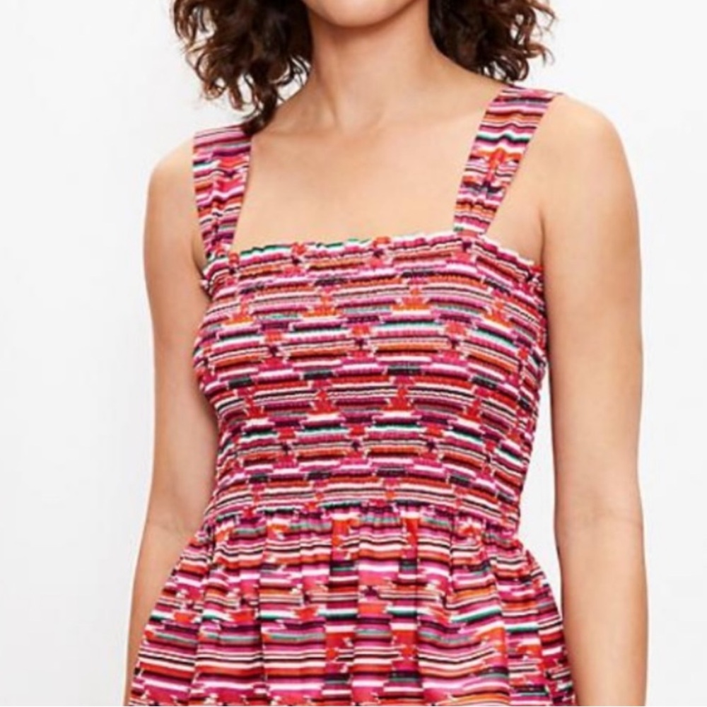 New Loft Ikat Smocked Peplum Cami Top Plum Purple Red Sleeveless
